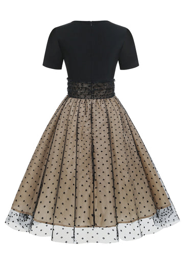 Black Polka Dots Vintage 1950s Dress